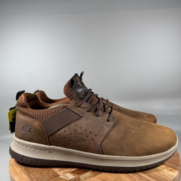 Skechers Delson Axton Shoes Sneakers Mens Size 13 Brown Leather Low Top 65870 - Picture 1 of 8